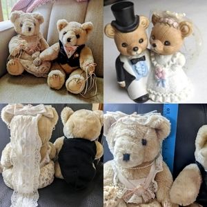 Bride & Groom Teddy Bears AND cake topper